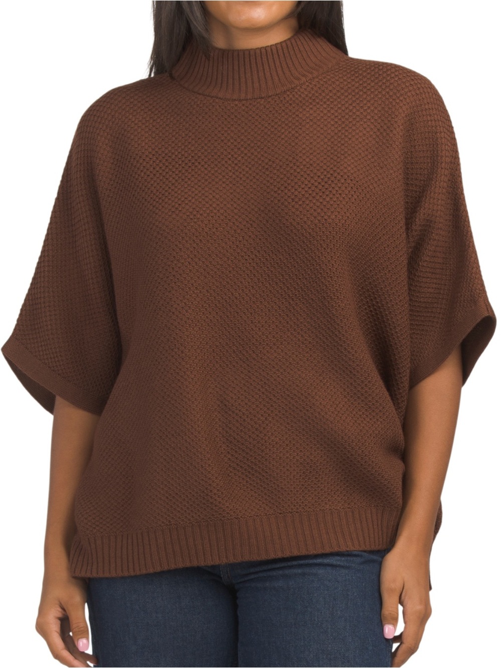 Tahari Women’s Merino Mock Neck Poncho Sweater
